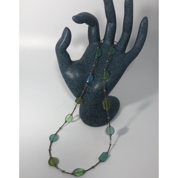 Vintage Artisan 925 Sterling Silver Art Glass Bead Necklace - Picture 4 of 8